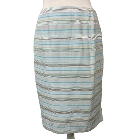 Ann Taylor LOFT Mint Multicolored Striped Lined Pencil Skirt Side Zipper Size 8 - Picture 1 of 8